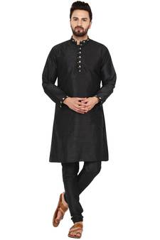 Black embroidered art silk kurta-pajama