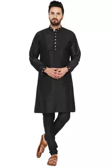 Black embroidered art silk kurta-pajama