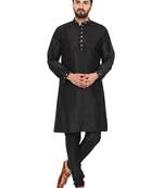 Black embroidered art silk kurta-pajama
