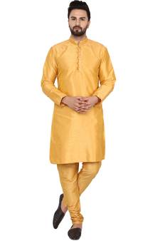 Gold embroidered art silk kurta-pajama