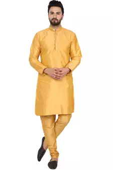 Gold embroidered art silk kurta-pajama