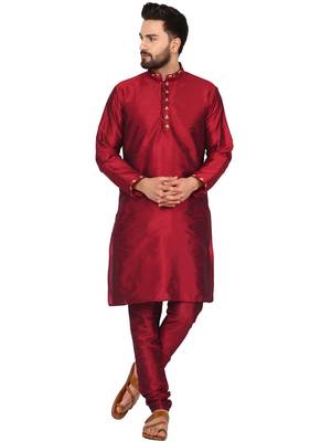 Red embroidered art silk kurta-pajama 1