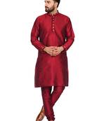 Red embroidered art silk kurta-pajama