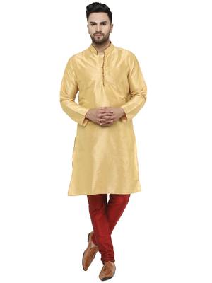 Beige embroidered art silk kurta-pajama 1