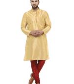 Beige embroidered art silk kurta-pajama