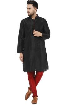 Black embroidered art silk kurta-pajama