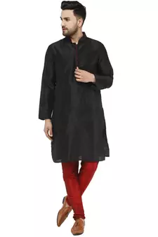 Black embroidered art silk kurta-pajama