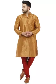Brown embroidered art silk kurta-pajama