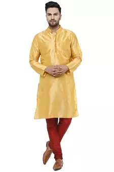 Gold embroidered art silk kurta-pajama