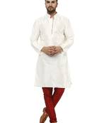 White embroidered art silk kurta-pajama