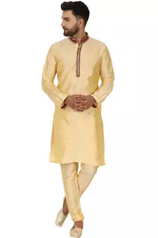 Beige embroidered art silk kurta-pajama