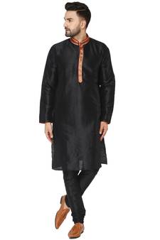 Black embroidered art silk kurta-pajama