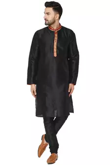Black embroidered art silk kurta-pajama