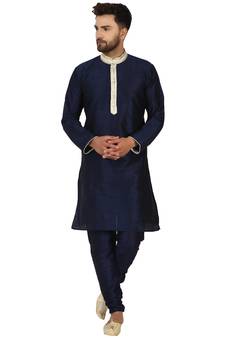 Blue embroidered art silk kurta-pajama