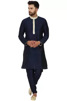Blue embroidered art silk kurta-pajama