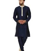 Blue embroidered art silk kurta-pajama