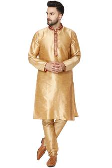 Brown embroidered art silk kurta-pajama