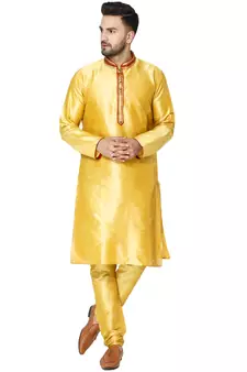 Gold embroidered art silk kurta-pajama