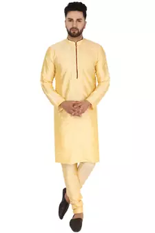 Beige embroidered art silk kurta-pajama