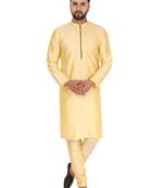 Beige embroidered art silk kurta-pajama