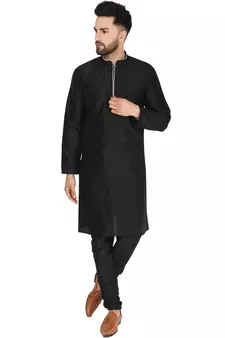 Black embroidered art silk kurta-pajama