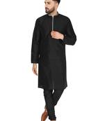 Black embroidered art silk kurta-pajama