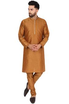 Brown embroidered art silk kurta-pajama