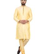 Beige embroidered art silk kurta-pajama