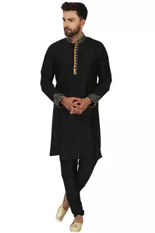Black embroidered art silk kurta-pajama