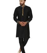 Black embroidered art silk kurta-pajama