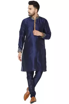 Blue embroidered art silk kurta-pajama