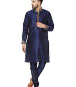 Blue embroidered art silk kurta-pajama