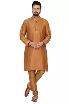 Brown embroidered art silk kurta-pajama