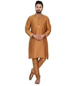 Brown embroidered art silk kurta-pajama