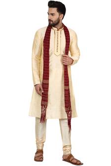 Beige embroidered art silk kurta-pajama