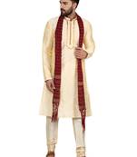 Beige embroidered art silk kurta-pajama