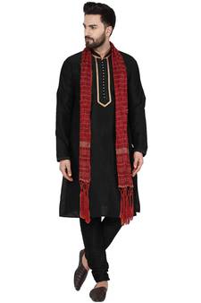 Black embroidered art silk kurta-pajama