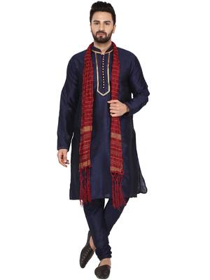 Blue embroidered art silk kurta-pajama 1