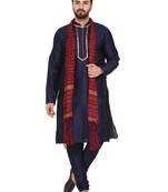 Blue embroidered art silk kurta-pajama