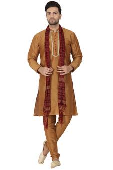 Brown embroidered art silk kurta-pajama