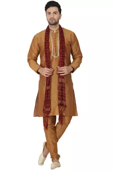 Brown embroidered art silk kurta-pajama