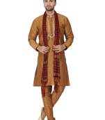 Brown embroidered art silk kurta-pajama