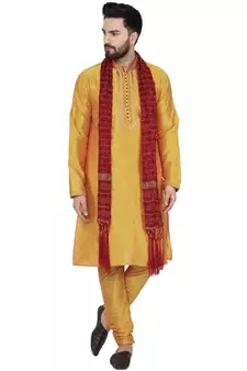 Gold embroidered art silk kurta-pajama