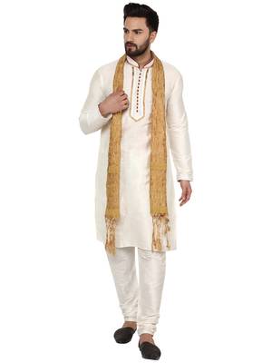 White embroidered art silk kurta-pajama 1
