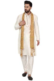 White embroidered art silk kurta-pajama