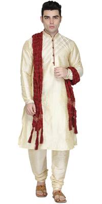 Beige embroidered art silk kurta-pajama 1