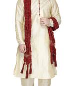 Beige embroidered art silk kurta-pajama