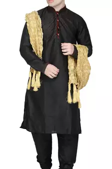 Black embroidered art silk kurta-pajama