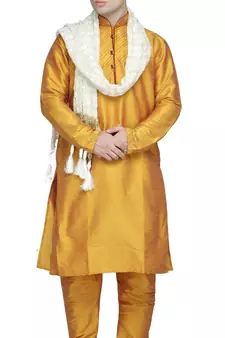 Gold embroidered art silk kurta-pajama