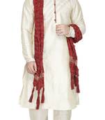 White embroidered art silk kurta-pajama